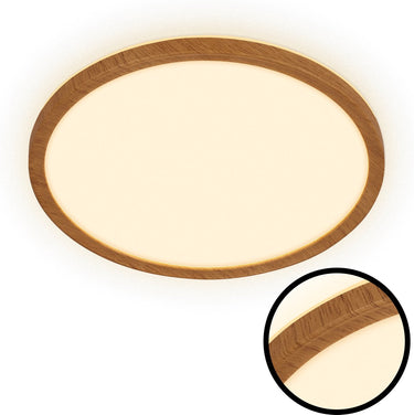 Briloner tava wood - led plafonniere met houtlook - plafondlamp met indirect licht - warm wit licht - ø29 - 18w