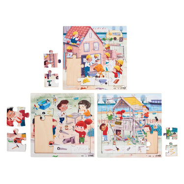 Rolf - houten legpuzzel serie wonen, set van 3