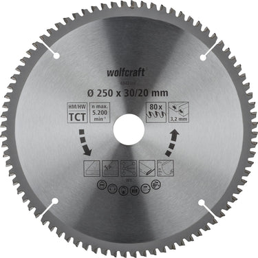 Wolfcraft - zaagblad 250 x 30 mm - 80 tanden - afkortzaag - kap- en verstekzaag - 6542000