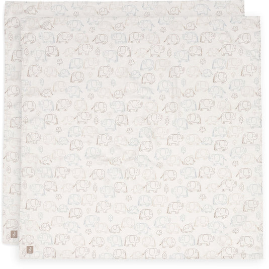 Jollein hydrofiele doek large - 115x115cm - elephant tales - 2 stuks