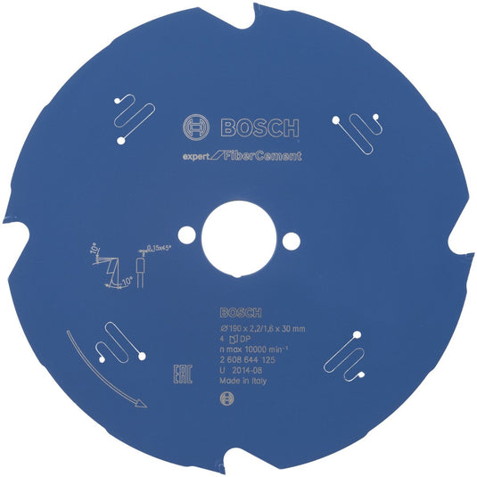 Bosch cirkelzaagblad fiber cement - 190 x 30 x 2,2 mm - t4 - 2608644125