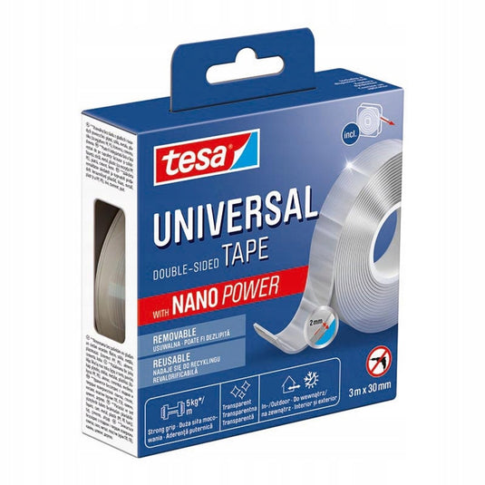 Tesa nano power dubbelzijdige montagetape 3m x 30mm - sterk herbruikbaar