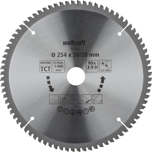 Wolfcraft - zaagblad 254x30mm voor afkortzaag - 80 tanden - verstekzaag - serie lila - 6543000