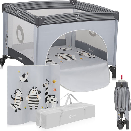 Lionelo bonnie kinderbox - kinderbed - tot 15 kg -zijwanden van luchtige gaas - ruime speelruimte - systeem voor snel in- en opvouwen - meegeleverde draagtas