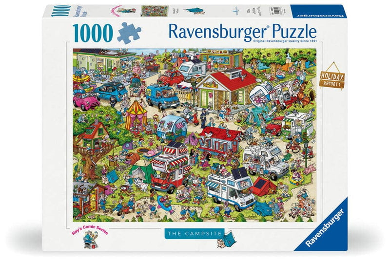 Load image into Gallery viewer, Ravensburger puzzel holiday resort 1 - camping cartoon legpuzzel 1000 stukjes.
