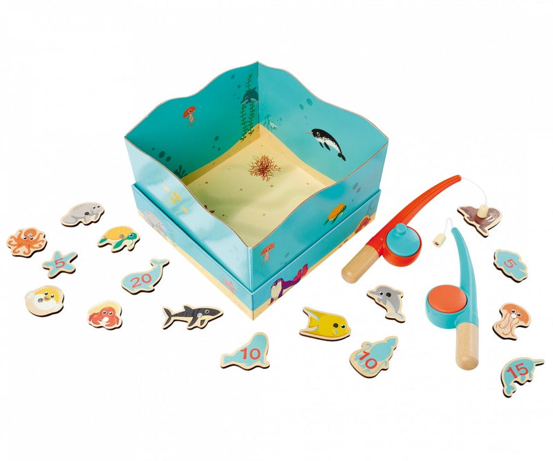 Load image into Gallery viewer, Simba houten visspel educatief speelgoed aquarium magneet hengel 19-delig.
