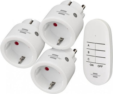Brennenstuhl comfort-line draadloze schakelaarset mini 3+1, 3 mini draadloze schakelaars (voor binnenshuis, met afstandsbediening en hogere contactbescherming) wit