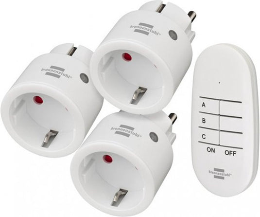 Brennenstuhl comfort-line draadloze schakelaarset mini 3+1, 3 mini draadloze schakelaars (voor binnenshuis, met afstandsbediening en hogere contactbescherming) wit