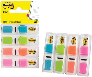 Post-it® index smal, standaard dispenser - helder blauw, helder groen, oranje, helder roze