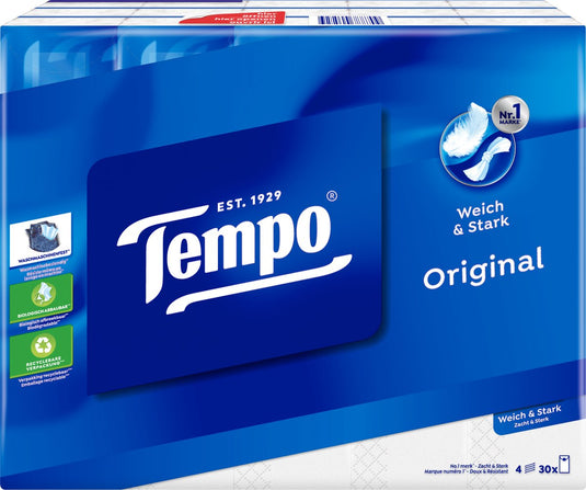 Tempo original - 4-laags zakdoekjes - voordeelverpakking - 10 x 30 pakjes = 300 pakjes