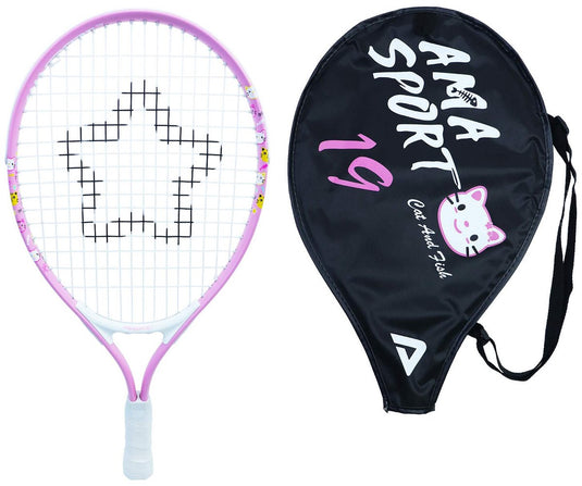 Ama sport kinder tennisracket kat roze 19 inch – lichtgewicht junior racket met tas – ideaal voor beginners –