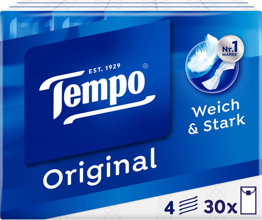 Tempo original - 4-laags zakdoekjes - voordeelverpakking - 10 x 30 pakjes = 300 pakjes