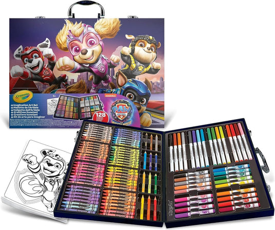 Crayola - hobbypakket - paw patrol mighty movie kleurkoffer - set met 128 onderdelen