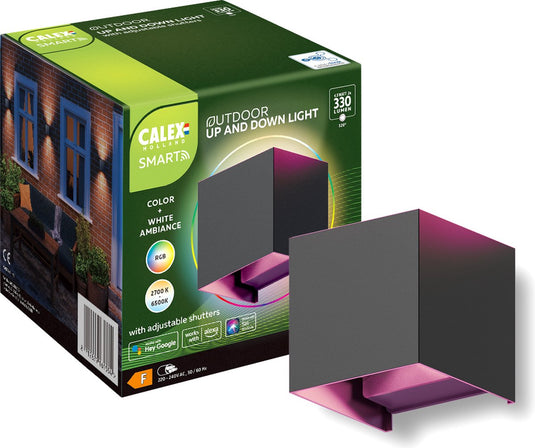 Calex smart outdoor wandlamp - slimme up down buitenlamp - geschikt voor binnen en buiten - rgb warm wit licht - straalhoek - zwart