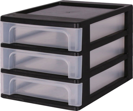 Iris organizer chest ladesysteem a4 - 3 kleine lades - 3 x 4l - kunststof - zwart transparant