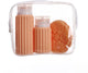 Muitomas reistas + gezichtsborstel + 2 flesjes – compact - waterdichte transparante tas - siliconen reisflessen - peach fuzz