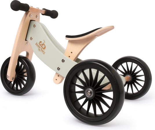 Kinderfeets 2-in-1 houten loopfiets driewieler tiny tot plus - silver sage