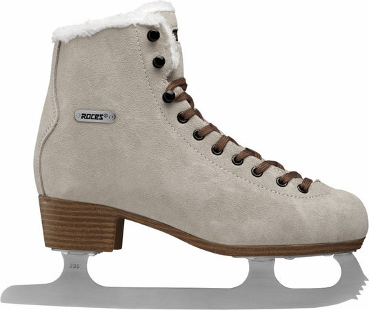 Roces – suède eco-fur – kunstschaatsen – schaatsen dames – bruin – warme eco-fur voering rvs ijzer – maat eu 37