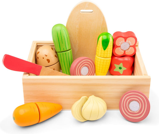 Woet new classic toys® houten snijset groente in opbergdoos - speelset met snijplank, wortel, paprika, komkommer - educatief speelgoedeten - rollenspel keukenspeelgoed - vanaf 24 maanden