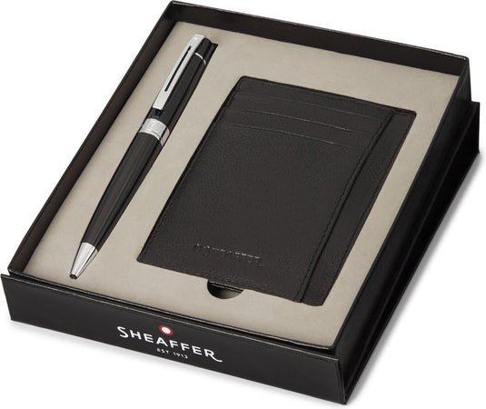 Sheaffer balpen giftset - 300 g9312 - glossy black chrome plated - met creditcardhouder - sf-g2931251-2