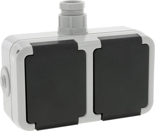 Peha spatwaterdicht contactdoos opbouw 2v horizont randaarde wartel m20
