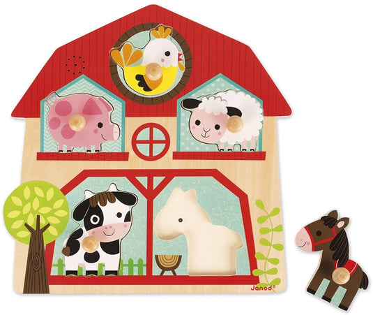 Janod - muziekpuzzel - de vrienden van de boerderij - 5 stukjes