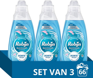 Robijn quickwash vloeibaar wasmiddel - puur zacht - 3 flessen- 66 wasbeurten - voordeel verpakking