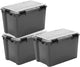 Iris outdoor opbergbox met polycarbonaat deksel - 70l - extra groot – voor bulk grote opslag – waterdicht luchtdicht - kunststof - grijs transparant zwart - set van 3