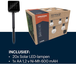 Grundig solar lichtsnoer 4,85 m - tuinverlichting led buiten op zonne-energie - garden lights met automatische dag nacht sensor - cool white