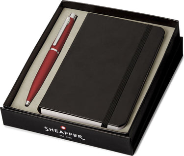 Sheaffer balpen giftset vfm - g9403 - f - excessive red chrome plated - met a6 notebook - sf-g2940351-4