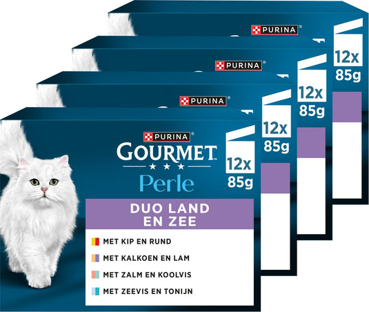 Gourmet perle - kattenvoer natvoer - land zee duo met kip en rund - 48 x 85 g