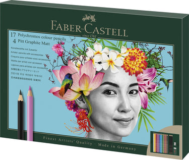 Faber-castell tekenset - polychromos en pitt grafiet mat - 23-delig - fc-210052