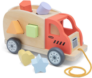 Woet ® houten vormentruck - sorteerwagen met vormblokken - trekfiguur en vormenstoof in één - educatief speelgoed - montessori speelgoedvoertuig - vanaf 1 jaar