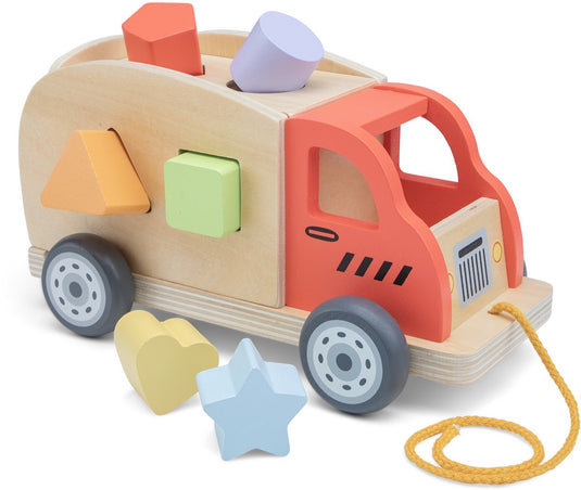 Woet ® houten vormentruck - sorteerwagen met vormblokken - trekfiguur en vormenstoof in één - educatief speelgoed - montessori speelgoedvoertuig - vanaf 1 jaar