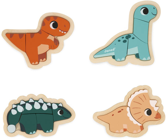 Janod - dino - 4 houten dino puzzels
