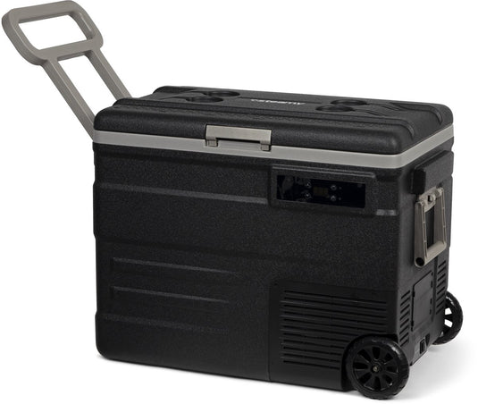 Steamy -e single zone roller elektrische compressor koelbox op wielen - single zone - 55 liter - 12v en 230v - voor auto en camping - zwart