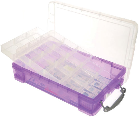 Really useful box 4 liter met 2 dividers transparant paars