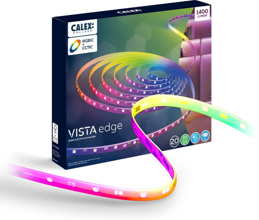 Calex led strip - 20 meter - rgb + cct individual control - 1400 lumen - binnengebruik - koel tot warm wit licht kleuren verlichting - muzieksynchronisatie - afstandsbediening