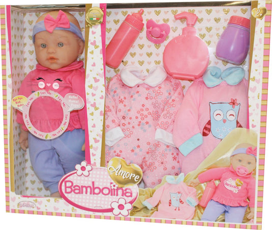 Dimian pop met babygeluidjes en kledij - amore - 40 cm.