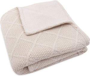 Jollein - deken ledikant 100x150cm - dekentje baby - check knit oatmeal teddy fleece
