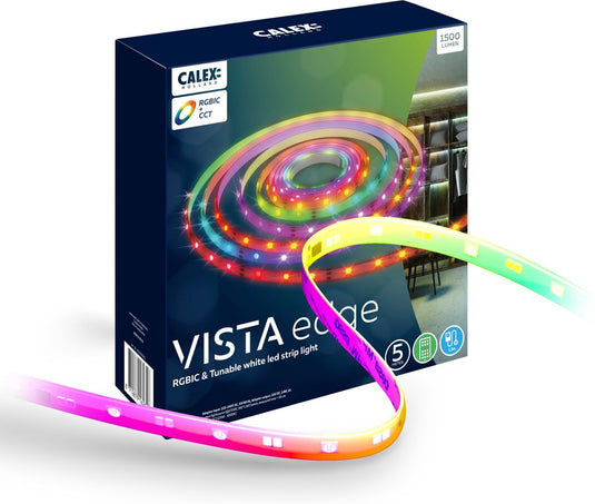 Calex vista led strip 5 meter - voor binnen - rgbic - warm wit licht - inclusief afstandsbediening