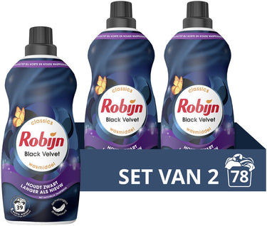 Robijn -vloeibaar wasmiddel - klein krachtig - black velvet - 2 flessen- 78 wasbeurten - voordeelverpakking