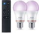 Philips smart lighting - starterkit - slimme lampen met afstandsbediening - rgb - gekleurd en instelbaar wit licht - dimbaar - e27 fitting - werkt met de wiz app - wifi