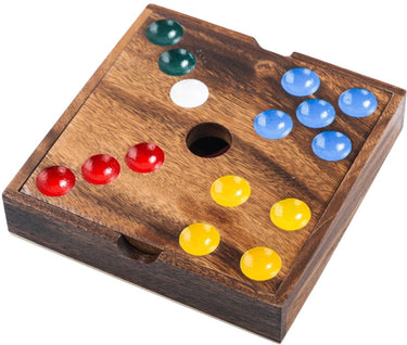 Engelhart edelstenen spel – walnoothout – 18,3 x 18,3 x 4 cm – inclusief 60 edelstenen – strategisch bordspel –