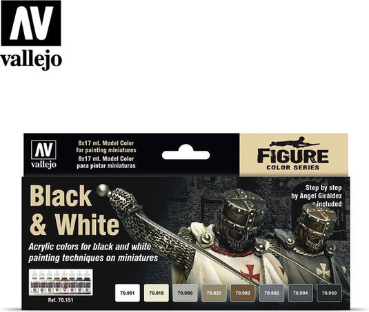Vallejo model color black white - 8 kleuren - 17ml - 70151