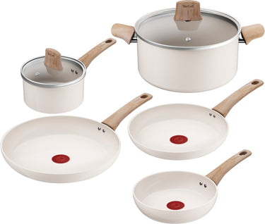 Tefal cera bright on - keramische pannenset - 5-delig - beige - pfas-vrij - geschikt voor inductie