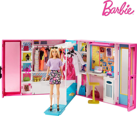 Barbie droom kledingkast met pop - poppenset