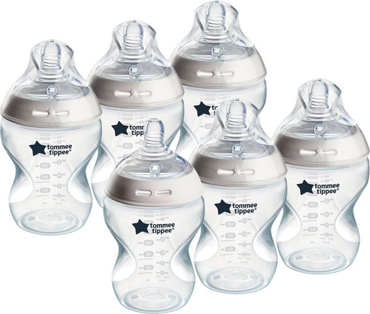 Tommee tippee natural start babyflessen, 0m+, babyflessen set van 6, 260ml, speen in de vorm van een borst voor een natuurlijke zuigwijze, lage stroomsnelheid, zelfsteriliserend en bpa-vrij, baby feeding essentials