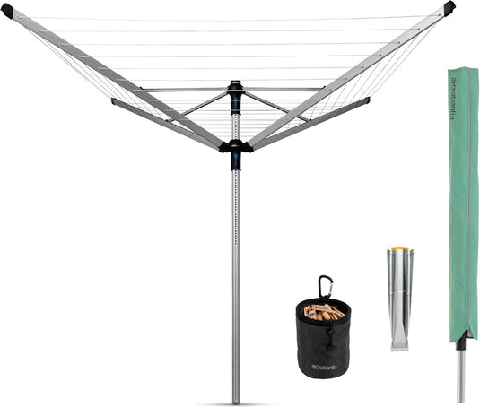 Brabantia lift-o-matic advance droogmolen - 50 m - met metalen grondanker, beschermhoes en wasknijpertasje - metallic grey