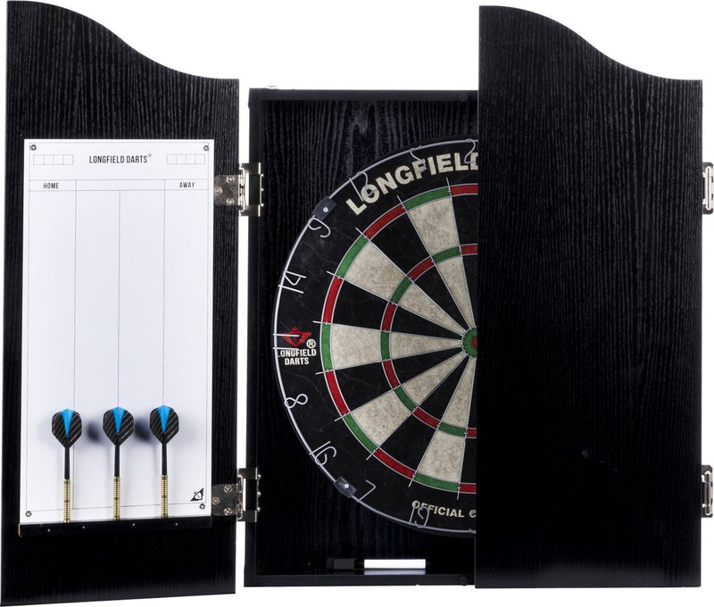 Load image into Gallery viewer, Engelhart houten cabinet met sisal dartbord incl. dartset
